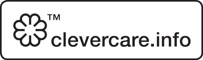 Λογότυπο με κείμενο 'TM clevercare.info' και σύμβολο σε σχήμα λουλουδιού.
