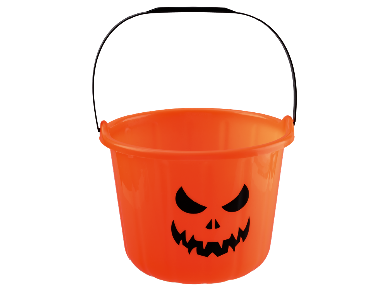 Πορτοκαλί κουβάς Halloween με πρόσωπο κολοκύθας.