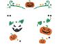 Διακόσμηση Halloween με πορτοκαλί κολοκύθες με γκλίτερ και πράσινες λεπτομέρειες σε μαύρο φόντο.