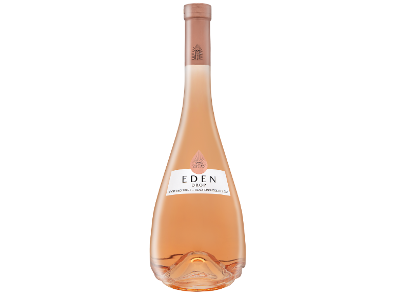 Μπουκάλι ροζέ κρασί με ετικέτα «EDEN DROP», με ελληνική γραφή και έτος 2024.