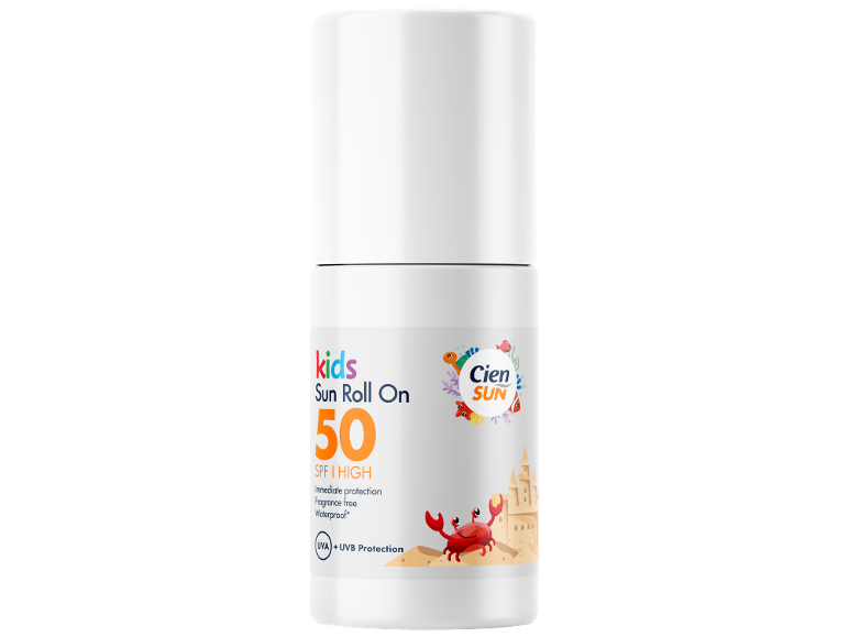 Παιδικό αντηλιακό roll-on SPF 50 με προστασία UVA + UVB, με καβούρι και κάστρο άμμου.