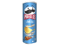 Pringles Salt & Vinegar πατατάκια σε μπλε κύλινδρο με μουστάκι και καπέλο.