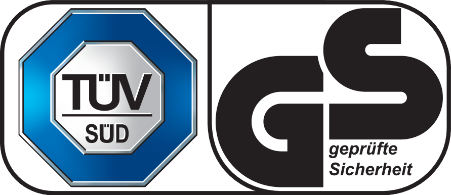 Πιστοποιήσεις TÜV SÜD και GS: geprüfte Sicherheit (ελεγμένη ασφάλεια).