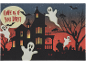 Διακόσμηση Halloween με στοιχειωμένο σπίτι, φαντάσματα και το κείμενο 'COME IN IF YOU DARE!'