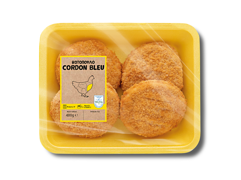 Παναρισμένο κοτόπουλο Cordon Bleu σε κίτρινη συσκευασία, 480γρ.