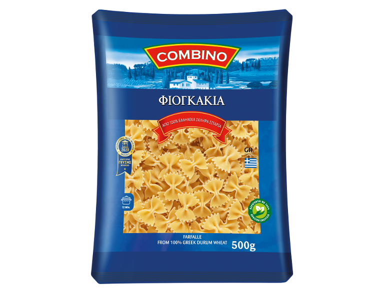 Συσκευασία 500g ζυμαρικών φαρφάλες, από ελληνικό σκληρό σιτάρι.