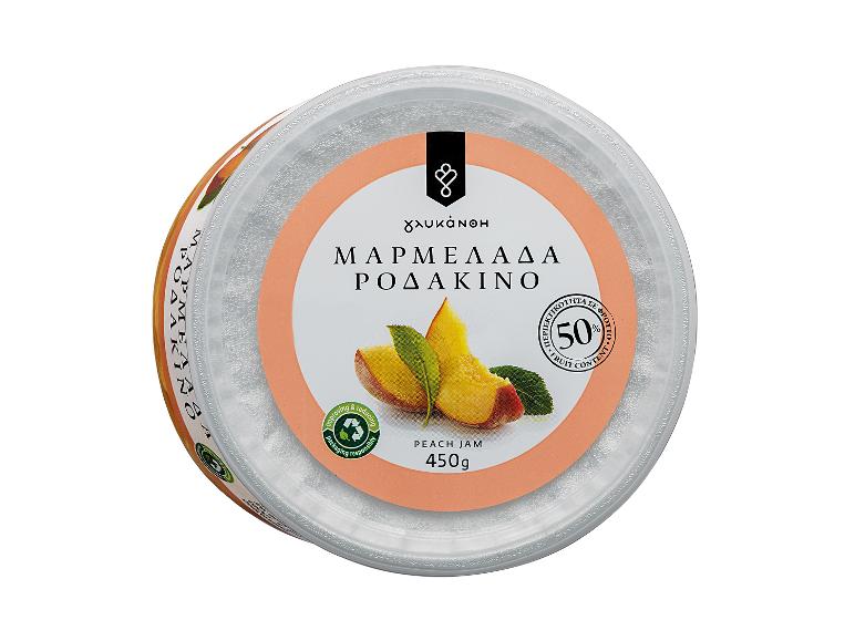 Μαρμελάδα ροδάκινο σε βαζάκι 450g με 50% περιεκτικότητα σε φρούτο.