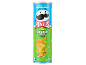 Pringles Limited Edition Loaded Fries γεύση, ένα μπλε και πράσινο κουτί με πατάτες.