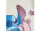 Λεπτομέρεια μπλε μοτίβου Stitch με ροζ γυαλιστερά αυτιά και λουλούδια.