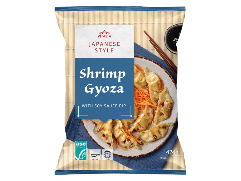 Συσκευασία ιαπωνικών γαρίδων gyoza με σάλτσα σόγιας, κατεψυγμένα, 424γρ.