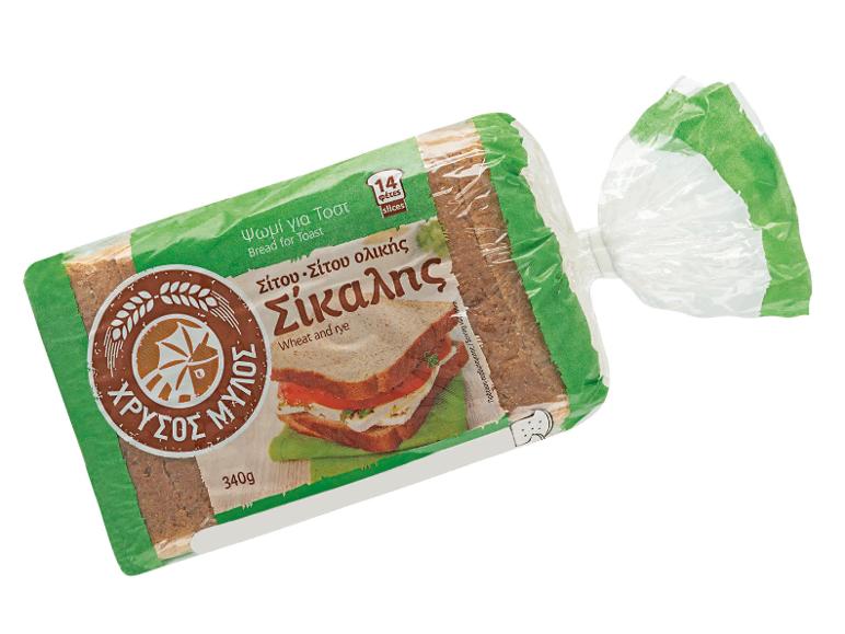 Χρυσός Μύλος ψωμί για τοστ σίτου και σίκαλης, 340g