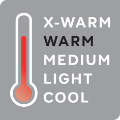 Θερμόμετρο που δείχνει X-WARM, WARM, MEDIUM, LIGHT, COOL.