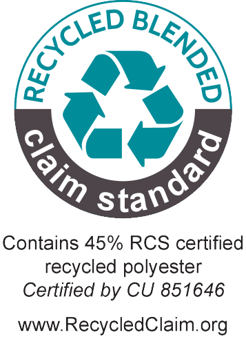 Ετικέτα Recycled Blended Claim Standard: 45% πιστοποιημένος ανακυκλωμένος πολυεστέρας RCS, CU 851646.