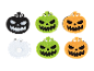 Έξι διακοσμήσεις από τσόχα κολοκύθας Halloween σε μαύρο, πράσινο και πορτοκαλί με τρομακτικά πρόσωπα.