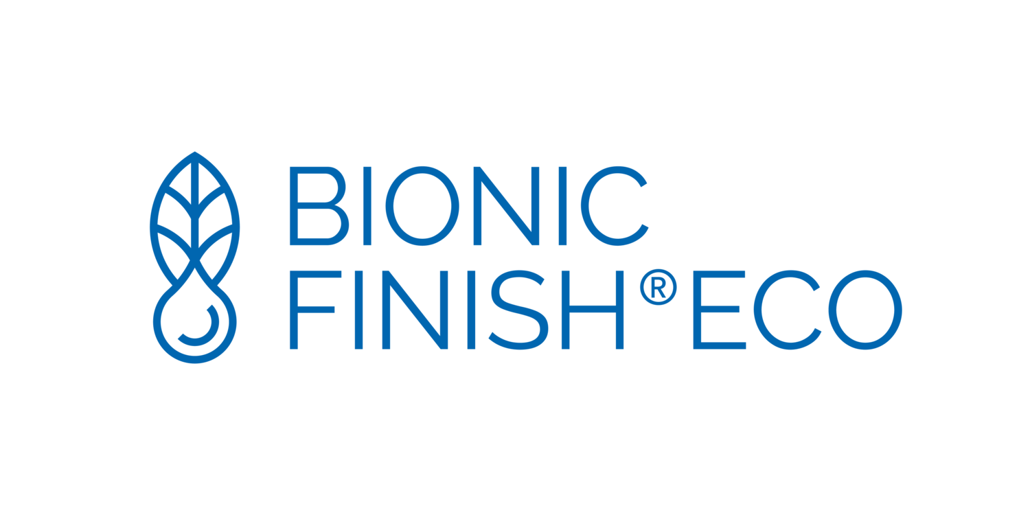 Λογότυπο BIONIC FINISH®ECO με μοτίβο φύλλου και σταγόνας νερού.