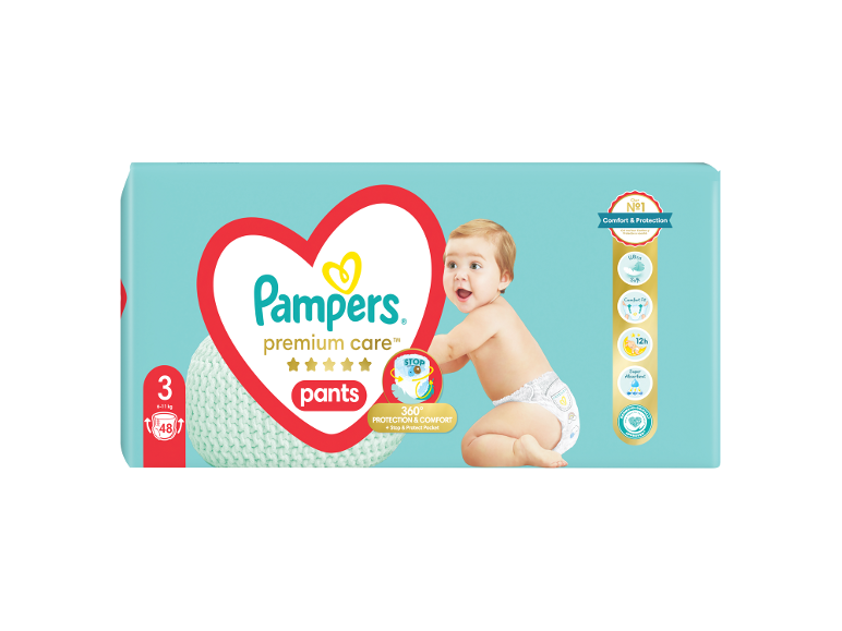 Πάνες-βρακάκι μωρού, μέγεθος 3 (6-11 kg), 48 τεμάχια, με 360° προστασία και άνεση.