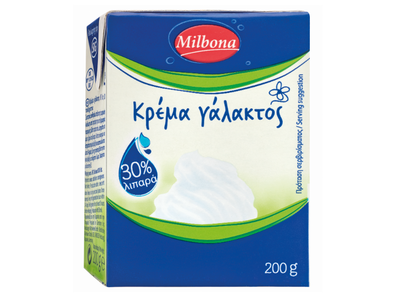 Χαρτοκιβώτιο MILBONA H-Sahne 30% 200g με εικονογράφηση σαντιγί.