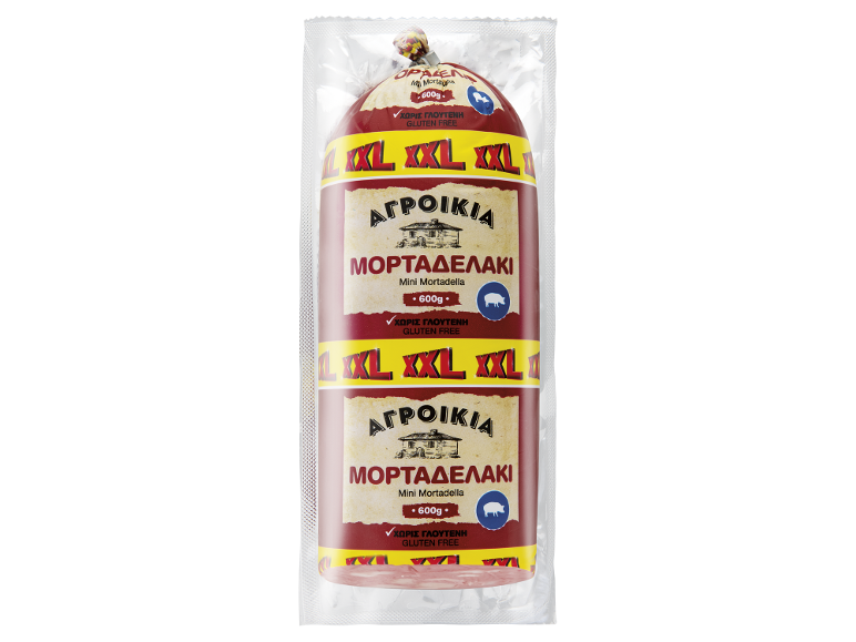 Δύο μίνι μορταδέλα 600g, χωρίς γλουτένη, σε κενό αέρος.