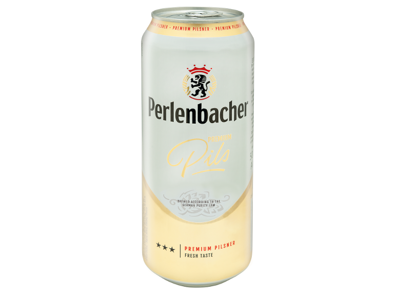 Κουτάκι μπύρας premium pilsner με τις επιγραφές 'Premium Pils' και 'Brewed according to the German Purity Law'.
