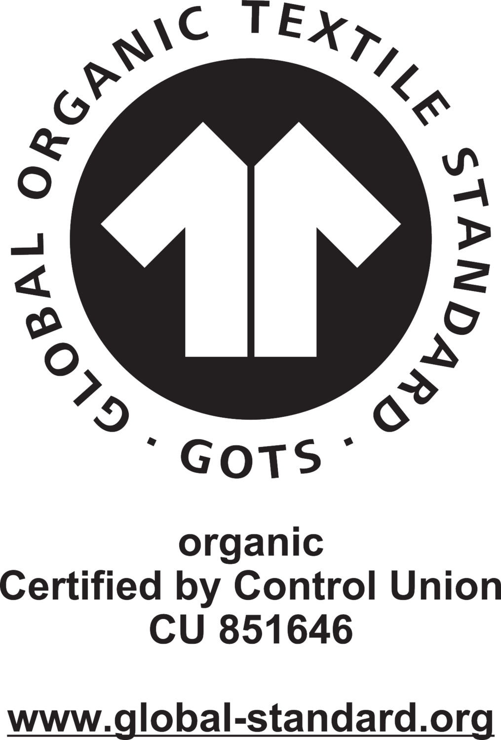 Σφραγίδα Global Organic Textile Standard (GOTS) πιστοποιημένη από την Control Union CU 851646.