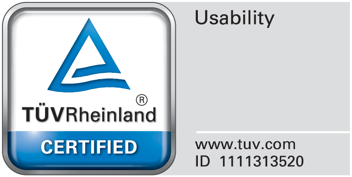 Πιστοποιημένη σφραγίδα Usability, ID 1111313520, www.tuv.com