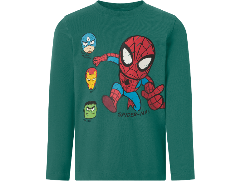 Πράσινη μακρυμάνικη μπλούζα με Spiderman, Captain America, Iron Man και Hulk.