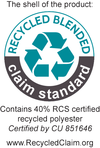 Σφραγίδα Recycled Blended Claim Standard: Περιέχει 40% πιστοποιημένο ανακυκλωμένο πολυεστέρα RCS, πιστοποιημένο από CU 851646.