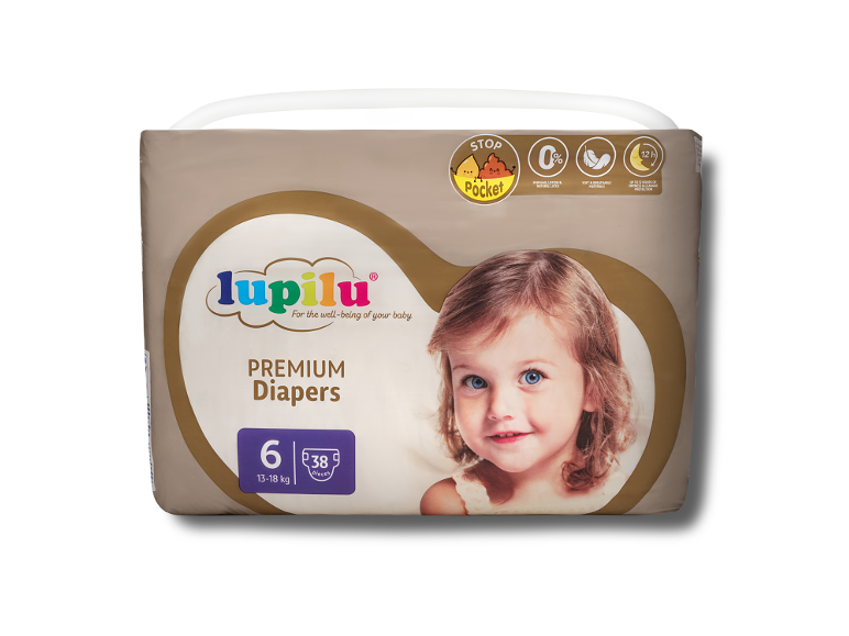 Πάνες premium μεγέθους 6 (13-18 kg) με 38 τεμάχια, με πρόσωπο μωρού.