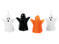Κεριά φαντάσματα για το Halloween σε λευκό, μαύρο και πορτοκαλί.