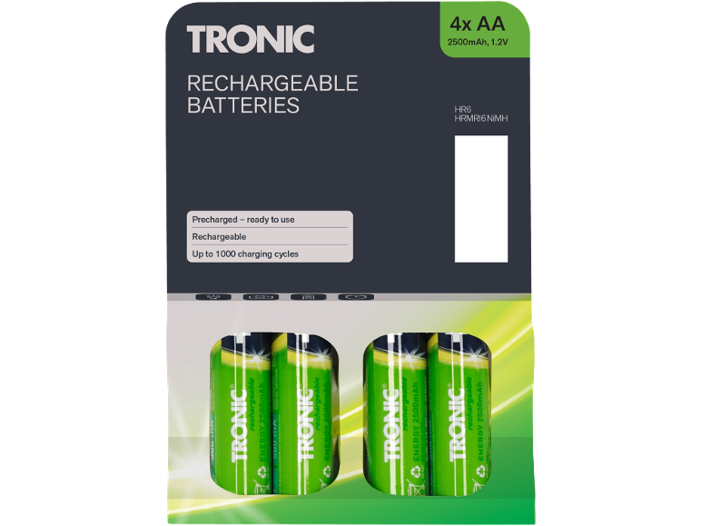 Επαναφορτιζόμενη μπαταρία AA 2500 mAh, 1,2 V, συσκευασία 4 τεμαχίων.