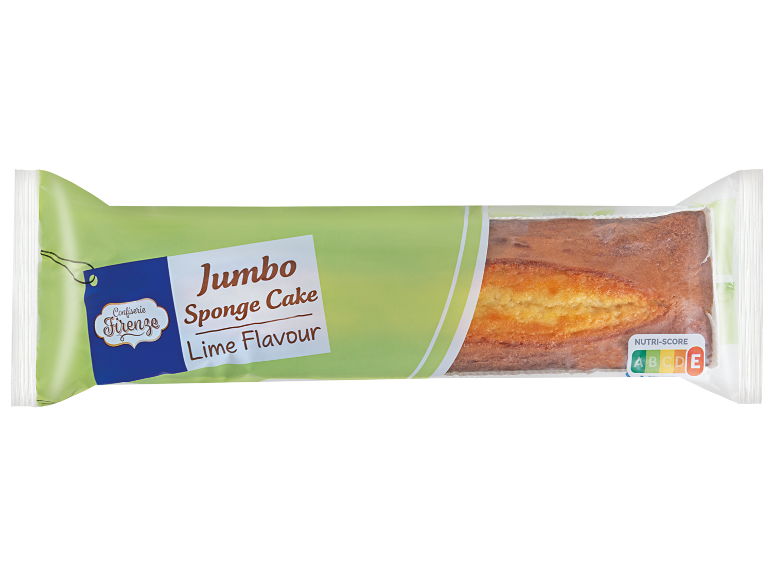 Τούρτα σφουγγάρι jumbo με γεύση λάιμ σε πράσινη συσκευασία με Nutri-Score E.