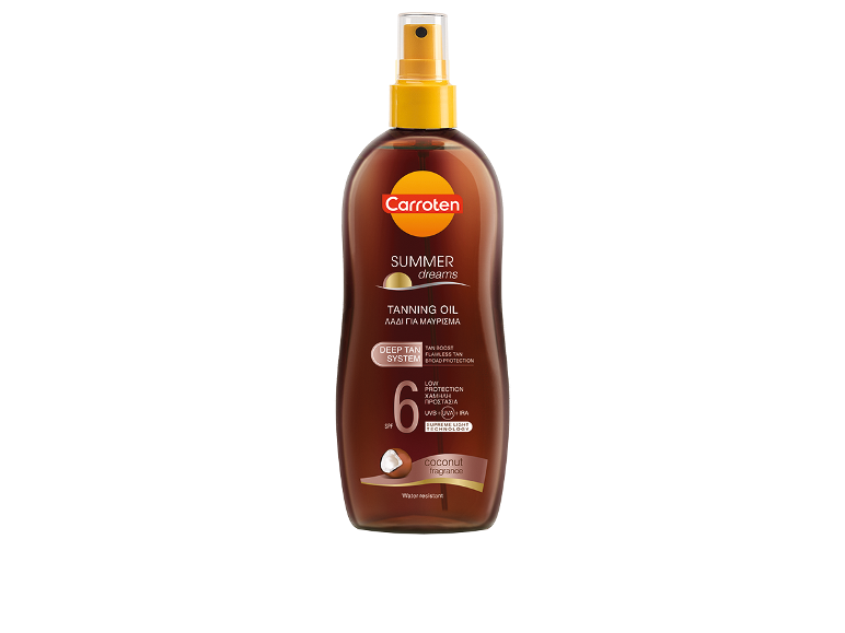 Αντηλιακό λάδι μαυρίσματος με SPF 6, άρωμα καρύδας, αδιάβροχο.