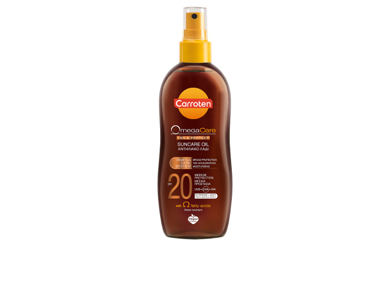 Αντηλιακό λάδι με SPF 20, μεσαία προστασία και ωμέγα λιπαρά οξέα.