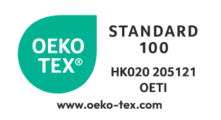 Ετικέτα OEKO-TEX® STANDARD 100 με αριθμό HK020 205121 OETI και διεύθυνση ιστού.