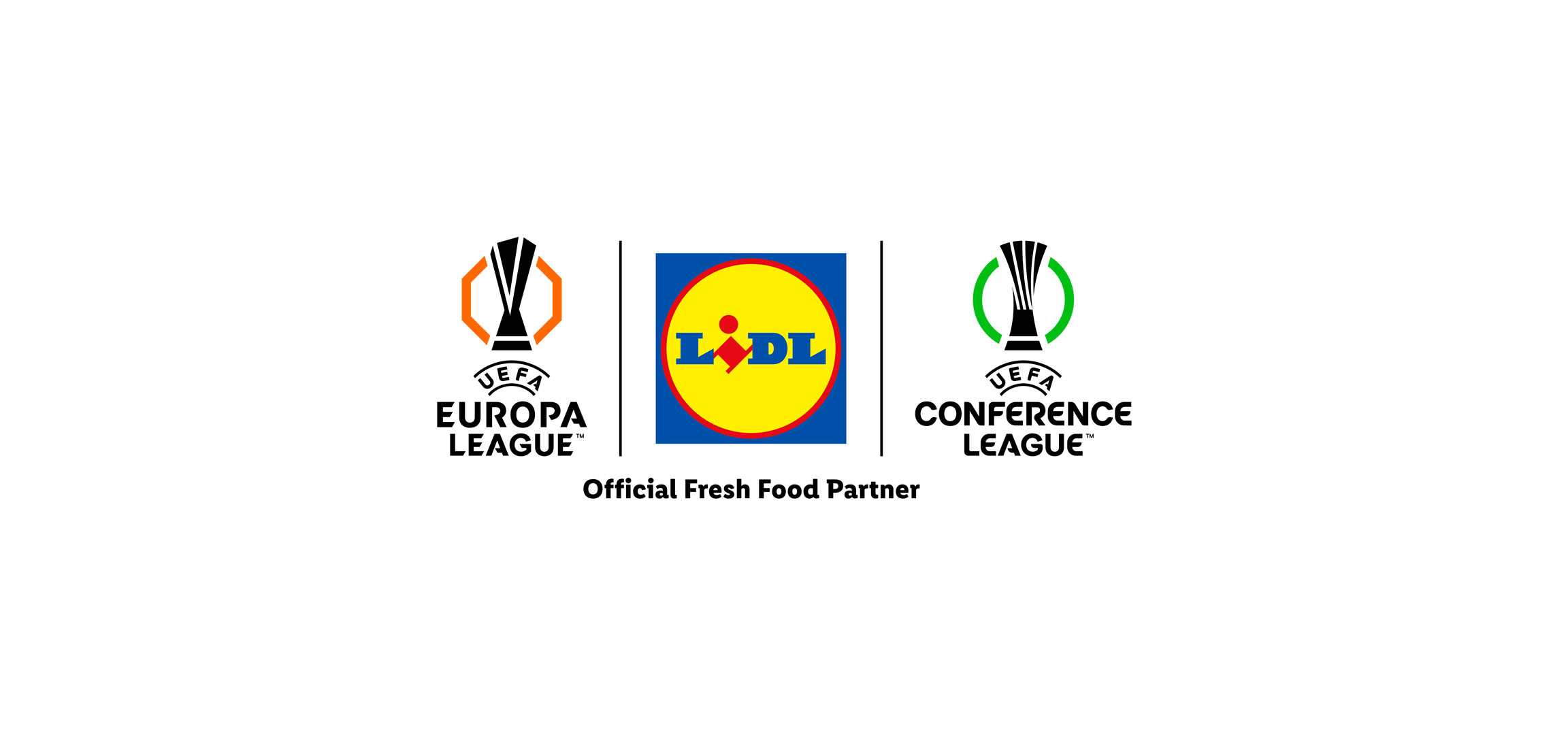 Λογότυπα του UEFA Europa League και του Conference League με την επιγραφή «Official Fresh Food Partner».