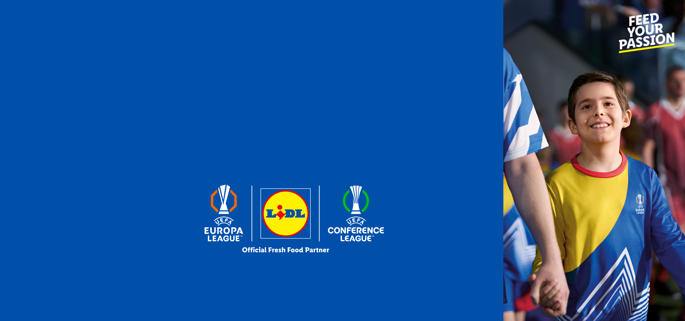 Διαφημιστικό banner για ποδοσφαιρική χορηγία με ένα χαμογελαστό παιδί.
