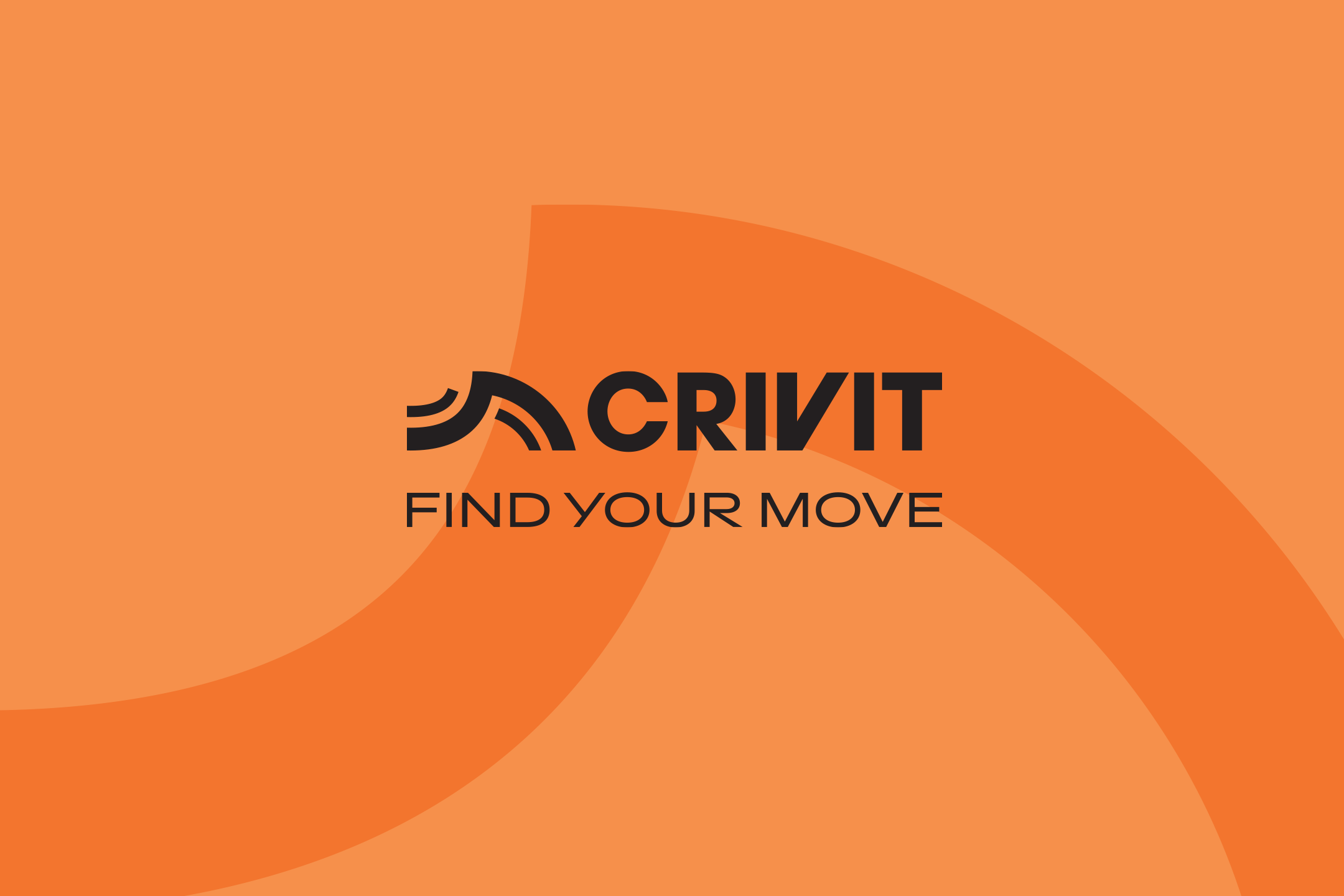 Λογότυπο σε πορτοκαλί φόντο με κυματιστά σχέδια, που γράφει «FIND YOUR MOVE».